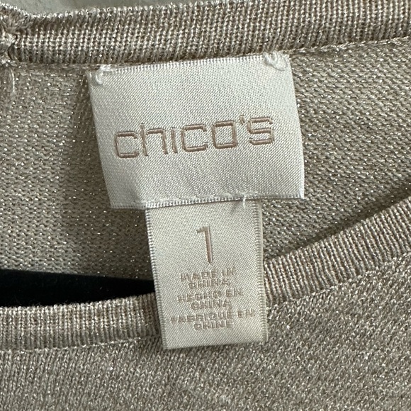 Chico’s Zip Back Lurex Mindy Pullover Sweater in Stardust Gold sz M 8 - Picture 6 of 7